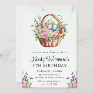 Watercolor Spring Flowers Easter Basket Birthday Invitation
