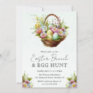 Watercolor Spring Flowers Easter Basket Brunch Invitation