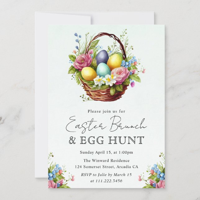 Watercolor Spring Flowers Easter Basket Brunch Invitation (Front)