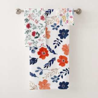 Watercolor Spring Flowers Elegant Floral Pattern Bath Towel Set
