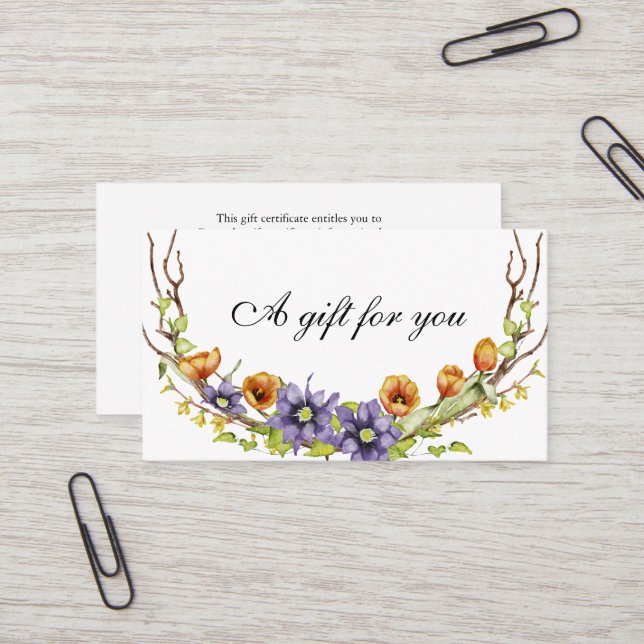 Watercolor spring flowers gift card (Front/Back In Situ)