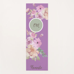 Watercolor Spring Flowers Pattern Monogram Yoga Mat