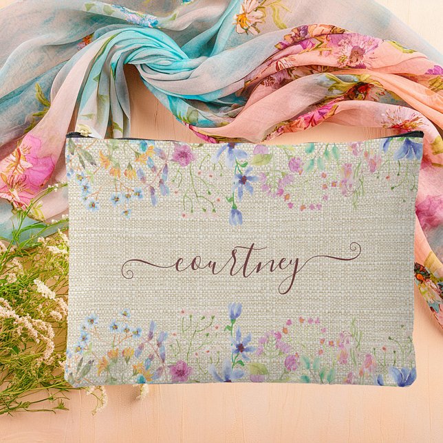 Watercolor spring flowers personalised   accessory pouch (Creator Uploaded)