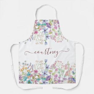 Watercolor spring flowers personalised apron