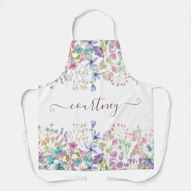 Watercolor spring flowers personalised  apron (Front)