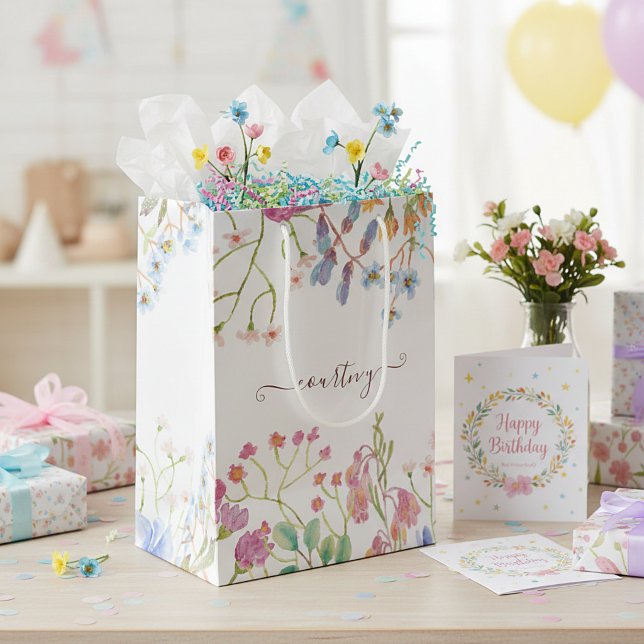 Watercolor spring flowers personalised Gift Bag (Creator Uploaded)