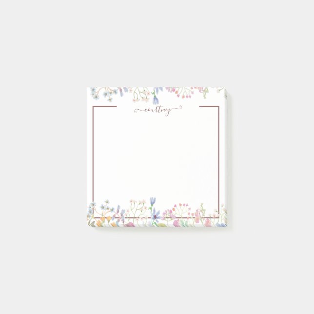 Watercolor spring flowers personalised   post-it notes (Front)