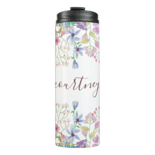 Watercolor spring flowers personalised thermal tumbler