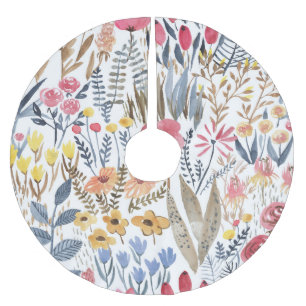 Watercolor spring flowers, vibrant seamless patter brushed polyester tree skirt