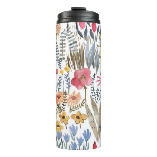 Watercolor spring flowers, vibrant seamless patter thermal tumbler