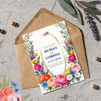 Watercolor Spring flowers Wedding Invitation Card