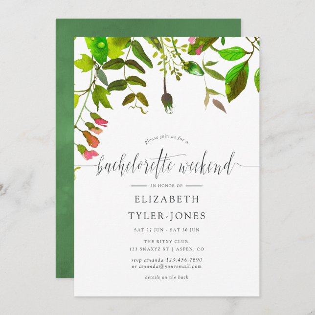 Watercolor Spring Foliage Bachelorette Weekend Invitation (Front/Back)
