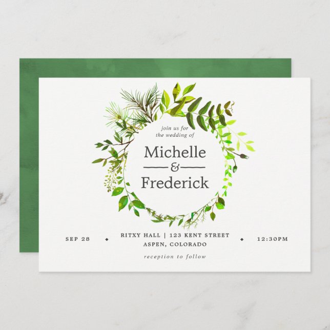 Watercolor Spring Foliage Wedding Invitation (Front/Back)