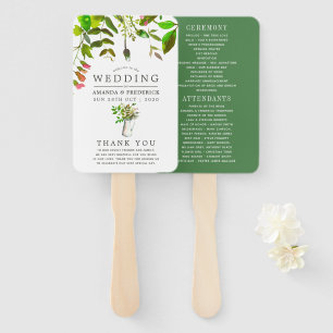 Watercolor Spring Foliage Wedding Program Hand Fan