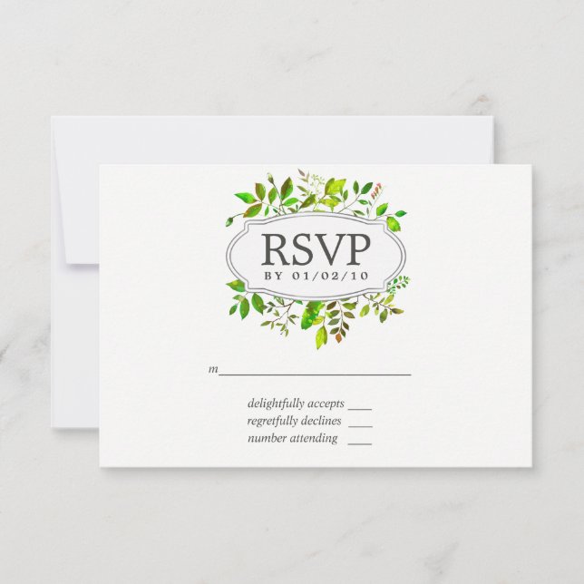Watercolor Spring Foliage Wedding RSVP Card (Front)