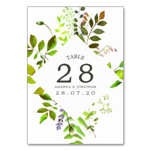 Watercolor Spring Foliage Wedding Table Number