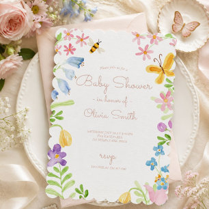 Watercolor Spring Garden Butterfly Baby Shower Invitation