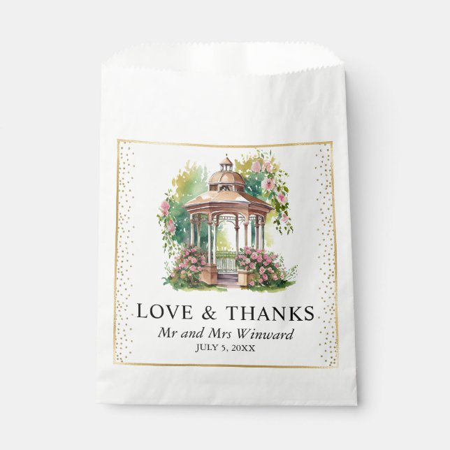 Watercolor Spring Garden Gazebo Wedding Favour Bags (Front)