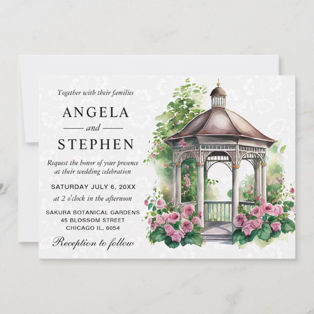 Watercolor Spring Garden Gazebo Wedding Invitation (Front)