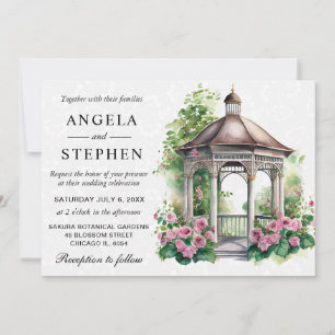 Watercolor Spring Garden Gazebo Wedding Invitation