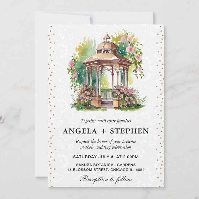Watercolor Spring Garden Gazebo Wedding Invitation (Front)