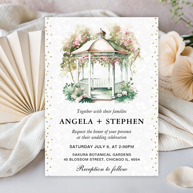 Watercolor Spring Garden Gazebo Wedding Invitation (Creator Uploaded)