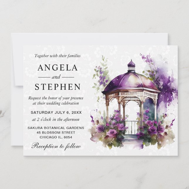 Watercolor Spring Garden Gazebo Wedding Invitation (Front)
