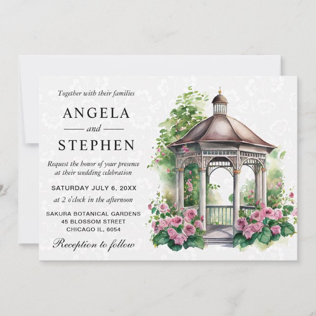Watercolor Spring Garden Gazebo Wedding Invitation (Front)