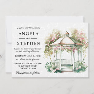 Watercolor Spring Garden Gazebo Wedding Invitation