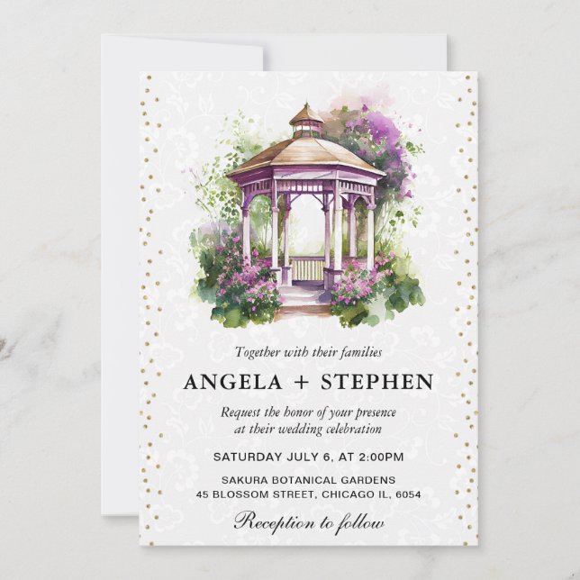 Watercolor Spring Garden Gazebo Wedding Invitation (Front)