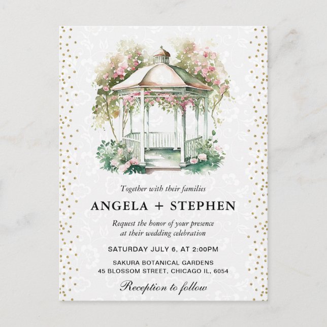 Watercolor Spring Garden Gazebo Wedding Postcard (Front)