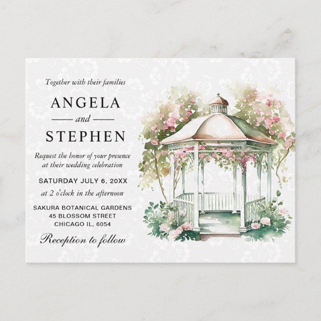 Watercolor Spring Garden Gazebo Wedding Postcard (Front)