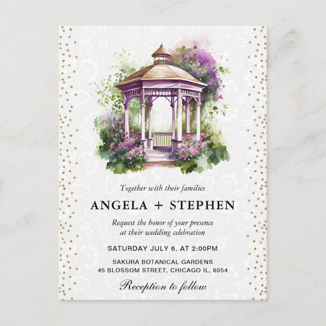Watercolor Spring Garden Gazebo Wedding Postcard (Front)