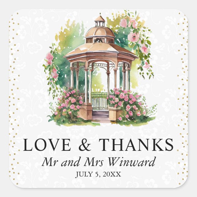 Watercolor Spring Garden Gazebo Wedding Square Sticker (Front)