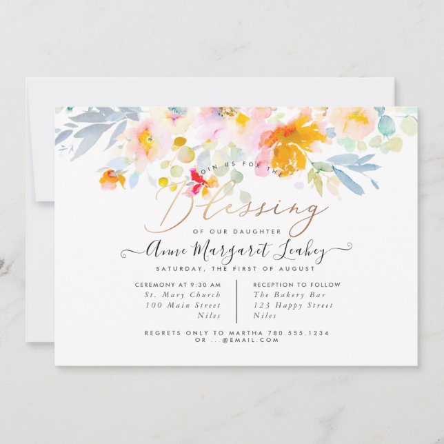 Watercolor Spring Garden Roses Blessing Invitation (Front)