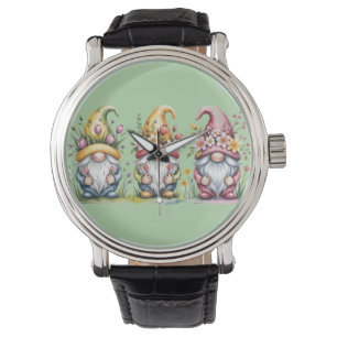 Watercolor Spring Gnome Trio with Floral Hats Watch