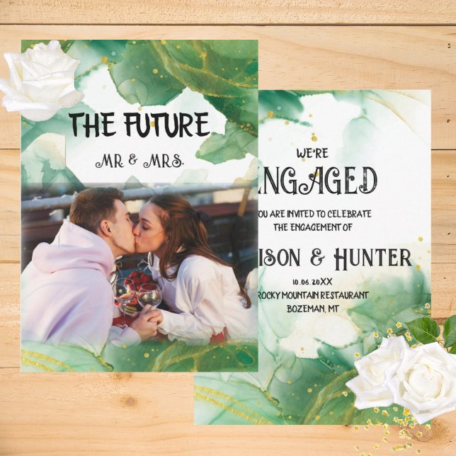 Watercolor Spring Green Engagement Invitation (Creator Uploaded)