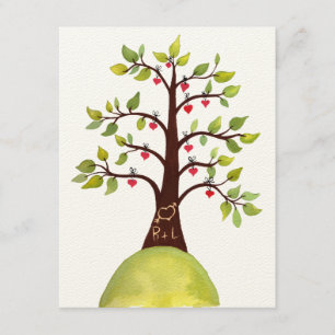 Watercolor Spring Green Monogram Tree Wedding Card
