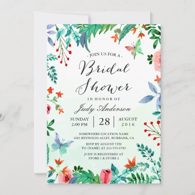 Watercolor Spring Greenery Floral Bridal Shower Invitation (Front)