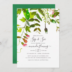Watercolor Spring Greenery Sip and See Invitation