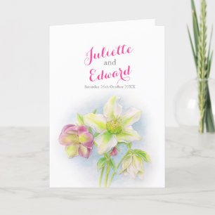 Watercolor spring hellebores wedding folded programme