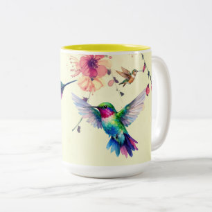 Watercolor Spring May Hummingbirds Two-Tone Coffee Mug