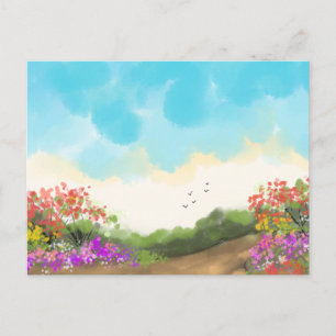Watercolor Spring Nature Colourful Hand drawn  Postcard