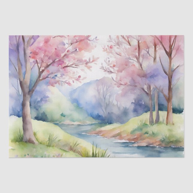 Watercolor Spring Nature Scene Tissue Paper (Front)