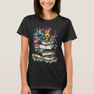 Watercolor Spring Pansies And Old Books T-Shirt