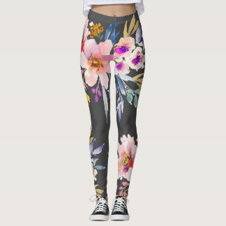 Watercolor spring summer flowers leggings