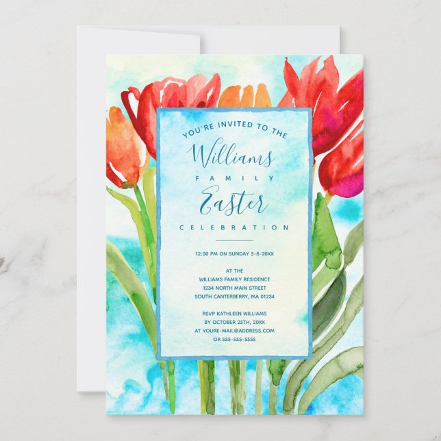 Watercolor Spring Tulips Easter Invitation (Front)