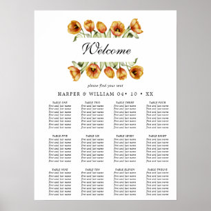 Watercolor spring tulips wedding seating chart