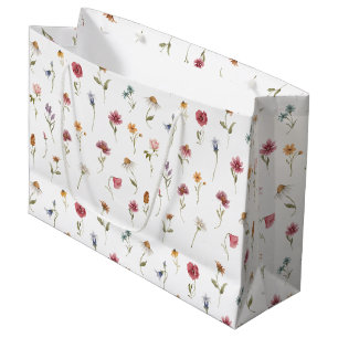 Watercolor Spring Wildflower Patter Large Gift Bag