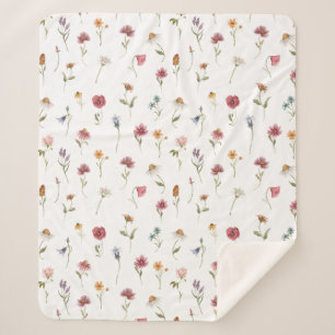 Watercolor Spring Wildflower Patter Sherpa Blanket